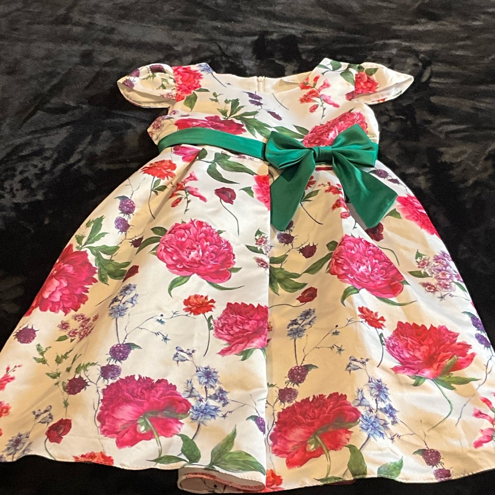Floral Dress with Green Bow